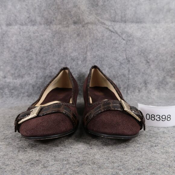 Michael Kors Shoes Women 8.5 Wedge Pump Leather Fashion Ballet Flat Brown Buckle - Picture 3 of 14